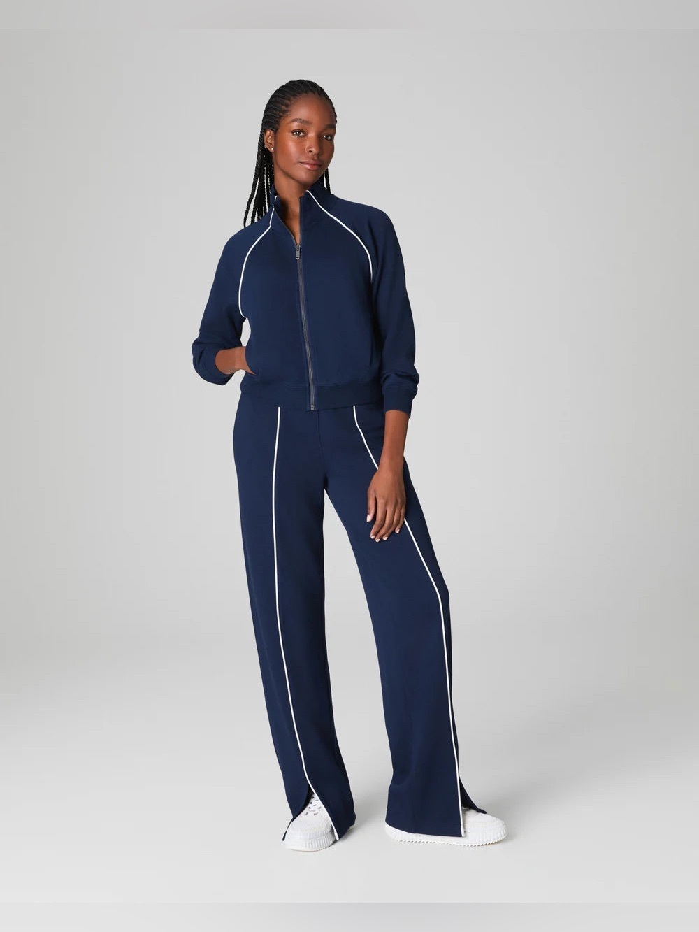 NWT SPANX Air Essentials Pique Straight Leg Pant navy blue high rise tall 34” - Picture 4 of 10